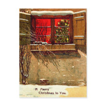 Winter Cottage Kaarsverlichte Kerstboom Raam
