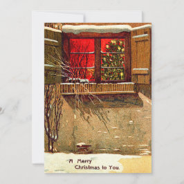 Winter Cottage Kaarsverlichte Kerstboom Raam Kaart