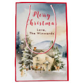 Winter Cottage Kersthuis Kerstmis Medium Cadeauzakje (Voorkant)