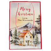Winter Cottage Kersthuis Kerstmis Medium Cadeauzakje (Voorkant)