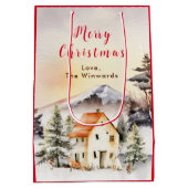 Winter Cottage Kersthuis Kerstmis Medium Cadeauzakje (Achterkant)