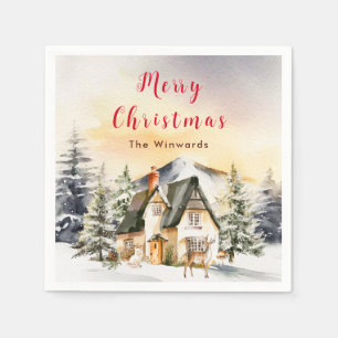 Winter Cottage Kerstvakantie Prettig Kerstfeest Servet