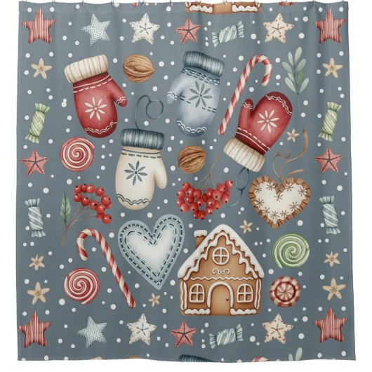 Winter Cottage - Mittens, Gingerbread & Sweets (3) Douchegordijn (Voorkant)