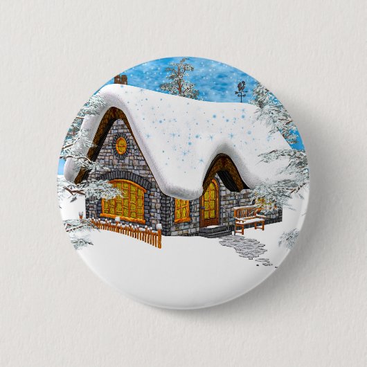 Winter Cottage Ronde Button 5,7 Cm (Voorkant)