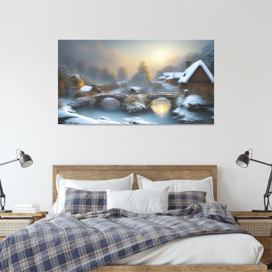 Winter Cottage Scene Canvas afdrukken (Insitu (Slaapkamer))