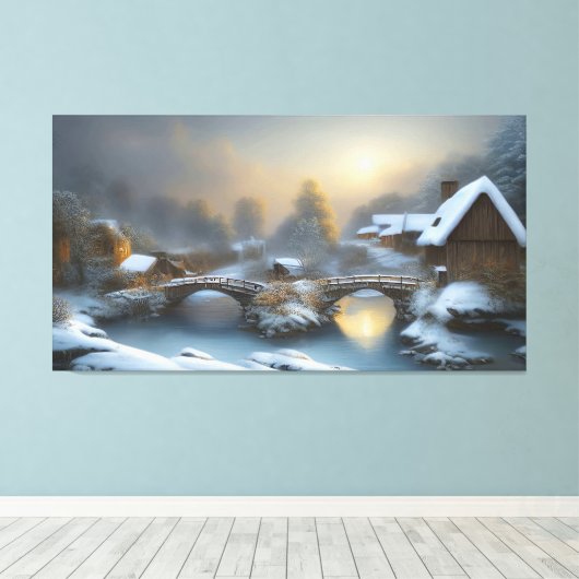 Winter Cottage Scene Canvas afdrukken (Insitu (Houten vloer))