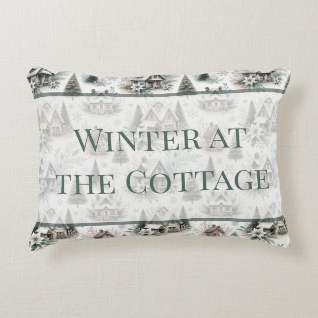 Winter Cottage Sneeuwval Woorden Accent Kussen (Voorkant)