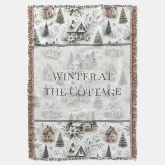 Winter Cottage Sneeuwval Woorden Deken (Voorkant Verticaal)