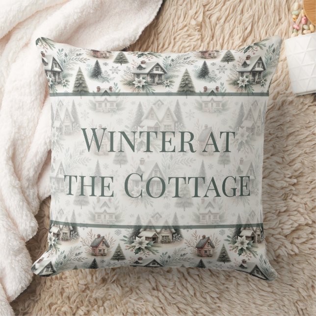 Winter Cottage Sneeuwval Woorden Kussen (Deken)