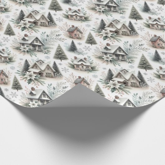 Winter Cottage Snowfall Pattern Cadeaupapier (Hoek)