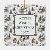 Winter Cottage Snowfall Pattern Keramisch Ornament (Achterkant)