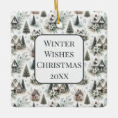 Winter Cottage Snowfall Pattern Keramisch Ornament (Voorkant)