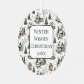 Winter Cottage Snowfall Pattern Metalen Ornament (Voorkant links)