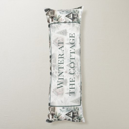 Winter Cottage Snowfall Words Lichaamskussen (Achterkant (Verticaal))