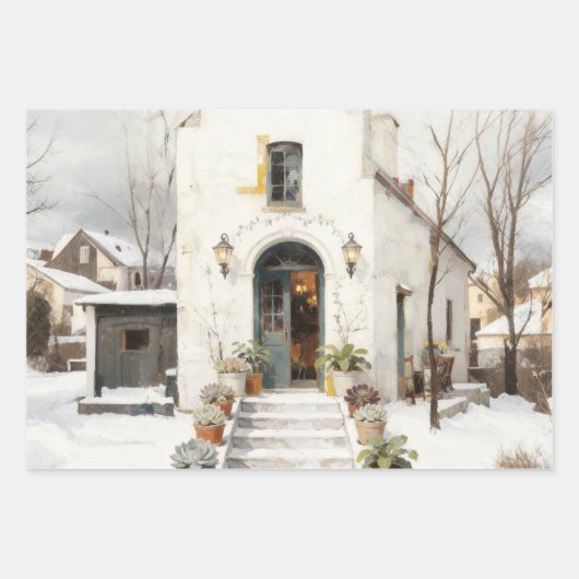 Winter Cottage Succulent Wrapping Paper (Voorkant 3)