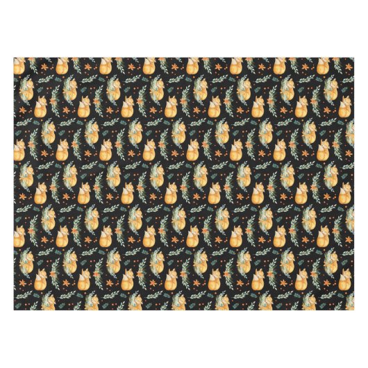 Winter Cottcore Sleeping Fox Black Tablecloth Tafelkleed (Voorkant (Horizontaal))