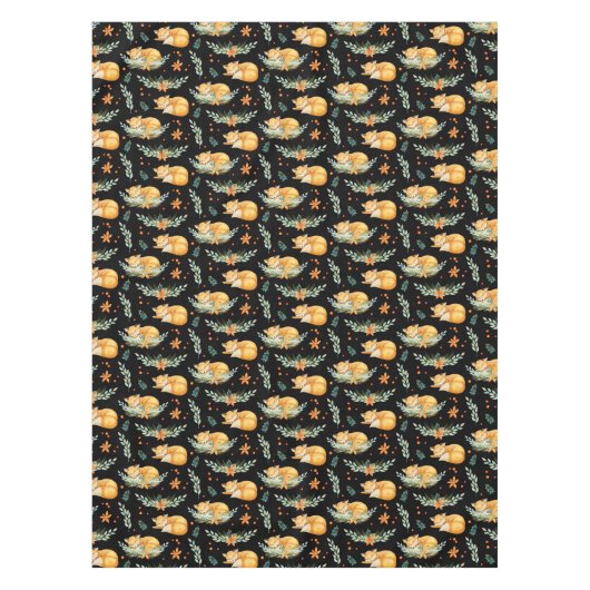 Winter Cottcore Sleeping Fox Black Tablecloth Tafelkleed (Voorkant)