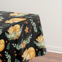 Winter Cottcore Sleeping Fox Black Tablecloth