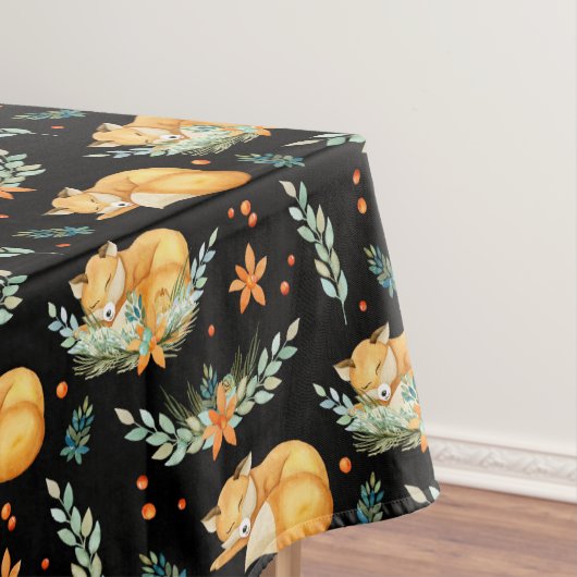 Winter Cottcore Sleeping Fox Black Tablecloth Tafelkleed (Voorbeeld)