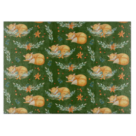 Winter Cottcore Sleeping Fox Green Serving Tra Snijplank