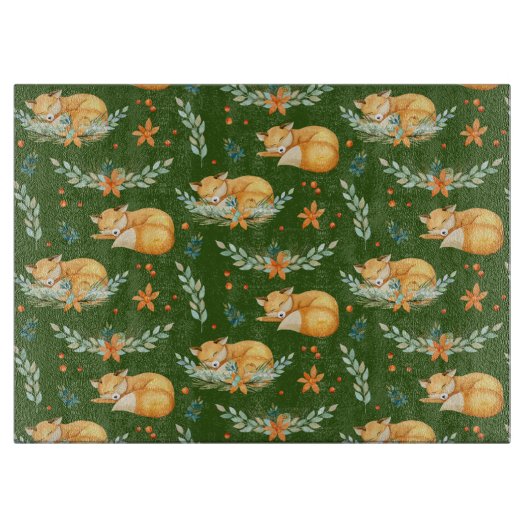 Winter Cottcore Sleeping Fox Green Serving Tra Snijplank (Voorkant)