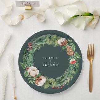 Winter Cotton and Greens Mongram Wedding Papieren Bordje