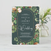 Winter Cotton and Greens Photo Wedding Kaart (Staand voorkant)