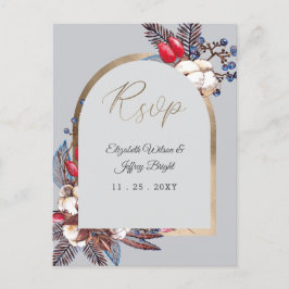 Winter Cotton Dusty Blue Red Berries Arend Rsvp Uitnodiging Briefkaart