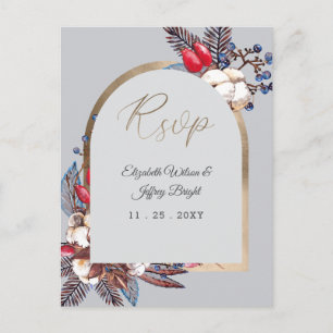 Winter Cotton Dusty Blue Red Berries Arend Rsvp Uitnodiging Briefkaart