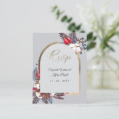 Winter Cotton Dusty Blue Red Berries Arend Rsvp Uitnodiging Briefkaart (Staand voorkant)