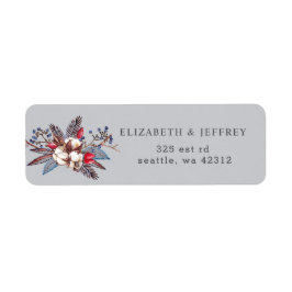 Winter Cotton Dusty Blue Red Berries bruiloft Etiket