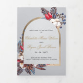 Winter Cotton Dusty Blue Red Berries Wedding Drieluik Programma (Cover)