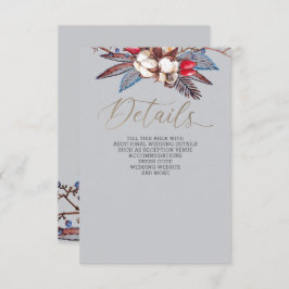 Winter Cotton Dusty Blue Red Berries Wedding Informatiekaartje