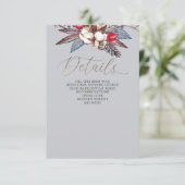 Winter Cotton Dusty Blue Red Berries Wedding Informatiekaartje (Staand voorkant)