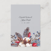 Winter Cotton Dusty Blue Red Berries Wedding Informatiekaartje (Achterkant)