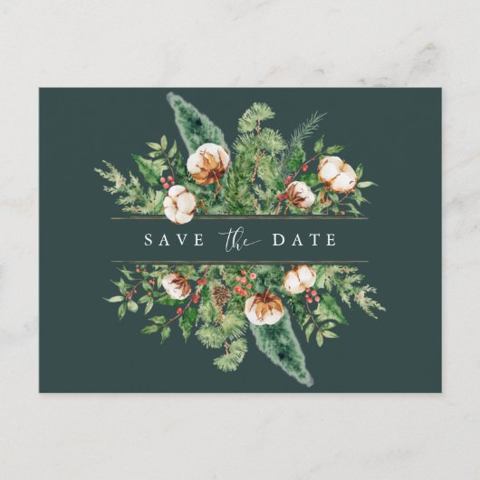 Winter Cotton en Greens Save the Date Briefkaart (Voorkant)
