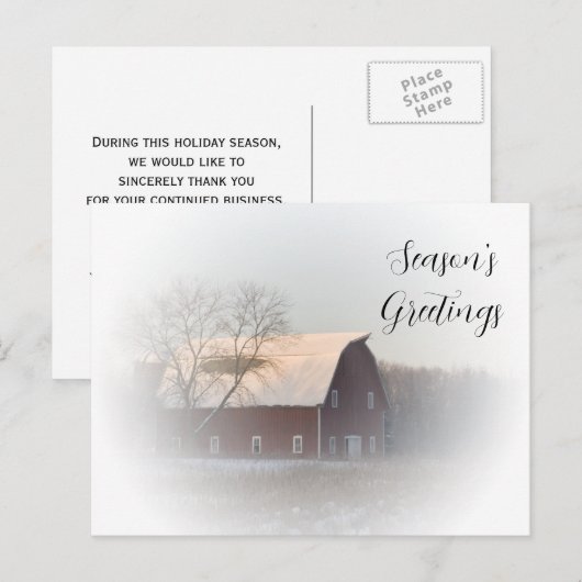 Winter Country Barn Business Seasons Greetings Feestdagenkaart (Voorkant / Achterkant)
