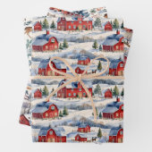 Winter Country Farm & Rode Schuren Inpakpapier Vel (In situ)