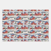 Winter Country Farm & Rode Schuren Inpakpapier Vel (Voorkant)