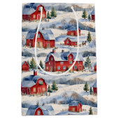 Winter Country Farm & Rode Schuren Medium Cadeauzakje (Voorkant)