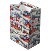 Winter Country Farm & Rode Schuren Medium Cadeauzakje (Achterkant Gekanteld)