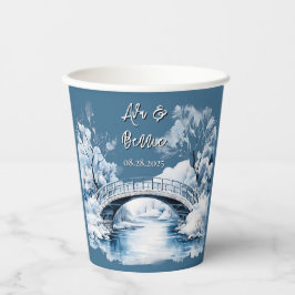 Winter Country Water Stream Bridge bruiloft Papieren Bekers
