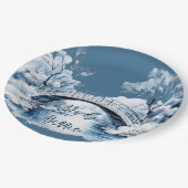 Winter Country Water Stream Bridge bruiloft Papieren Bordje (Gekanteld)