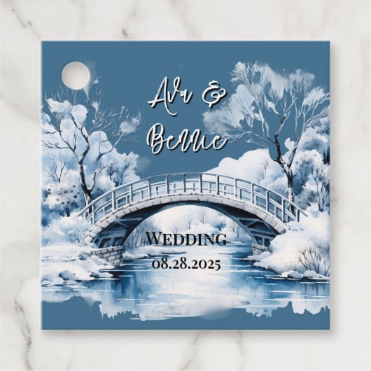 Winter Country Water Stream Brug Bruiloft  Bedankjes Labels (Voorkant)