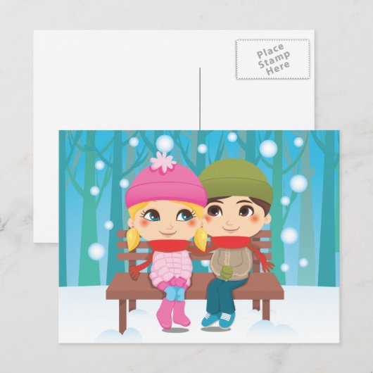 Winter Couple Briefkaart (Voorkant / Achterkant)