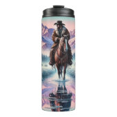 Winter Cowboy Horse Mountain Reflection Thermosbeker (Voorkant)