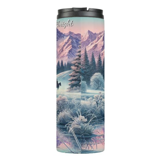 Winter Cowboy Horse Mountain Reflection Thermosbeker (Achterkant)