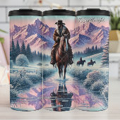 Winter Cowboy Horse Mountain Reflection Thermosbeker