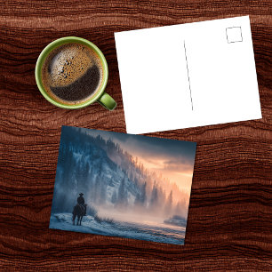 Winter Cowboy te Paard in de Bergen Briefkaart