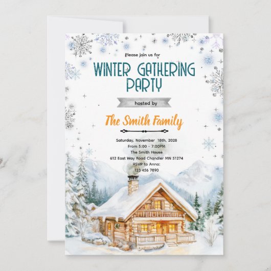 Winter cozy cabin party invitation kaart (Voorkant)